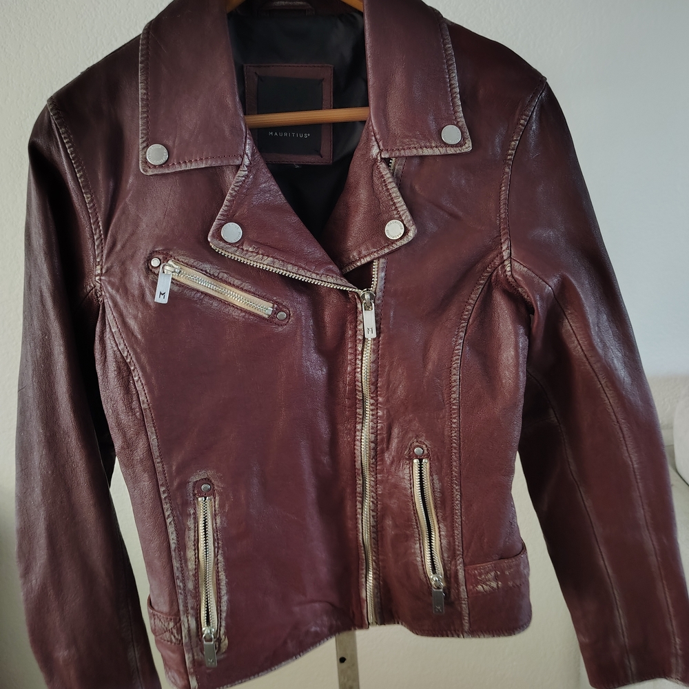 Women's Leather Biker Jacket - Brown